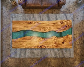 Custom Epoxy Furniture | Live Edge Olive Wood Epoxy River Table