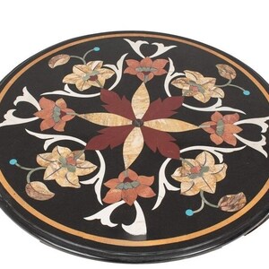 Marble table top inlaid with mother of pearl, marble inlay floral decorative plate, India home decor, Pietra dura art, marble table