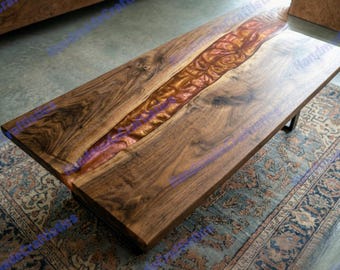 Copper Mettalic Resin Coffee Table | Live Edge Walnut Epoxy River Table