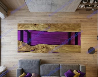 Purple Epoxy Resin River Table | Live Edge Wood Dining Table