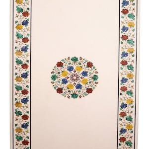 Marble Inlay Table Top, Center / Dining Table Top, Handmade Semi Precious Stone Inlay Work PIETRA DURA Art Decor, Marble inlay art table