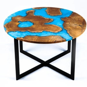 Tampo de mesa redonda Epoxy Ocean com trabalho artesanal