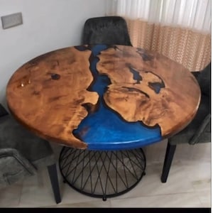 Tampo de mesa redonda Epoxy Ocean com trabalho artesanal