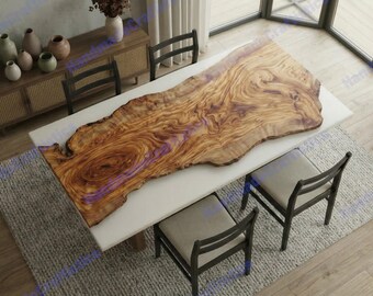 Live Edge Olive Wood Epoxy Resin Table | Modern Rustic Coffee Table