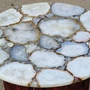 White agate side table, tea/coffee/kitchen table, handmade home decor