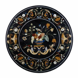 Marble table top inlaid with mother of pearl, marble inlay floral decorative plate, India home decor, Pietra dura art, marble table