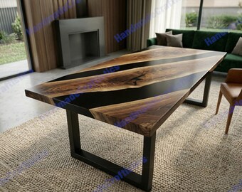 Black Walnut Epoxy River Dining Table | Live Edge  Wood Table