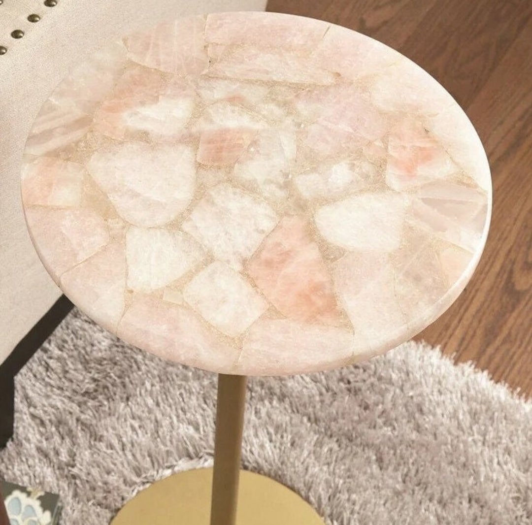 Rose Quartz Coffee/kitchen Table, Rose Quartz Side/end Table, Handmade ...