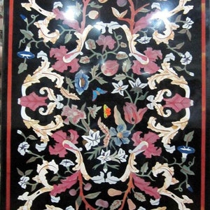 Marble Inlay Table Top, Center / Dining Table Top, Handmade Semi Precious Stone Inlay Work PIETRA DURA Art Decor, Marble inlay art table