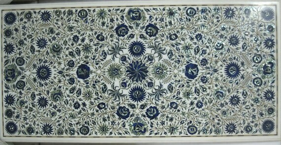Handmade Marble Inlay Table Top, Floral Design