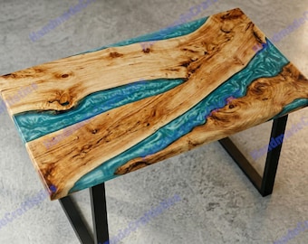 Sky Blue Resin Dining Table | Custom Handmade Furniture