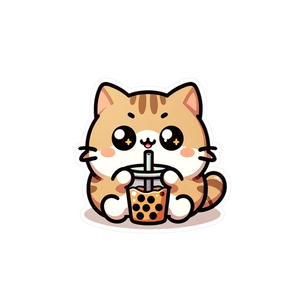 Cat Boba Sticker - Cute Feline Drinking Bubble Tea