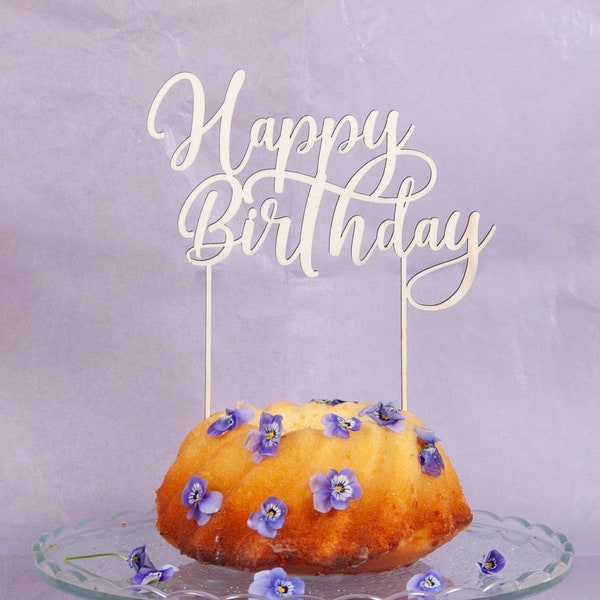 Caketopper mit Schriftzug Happy Birthday aus Holz, Cake Topper zum Geburtstag, Kuchentopper, Kuchen Topper, Tortenstecker Dekoration