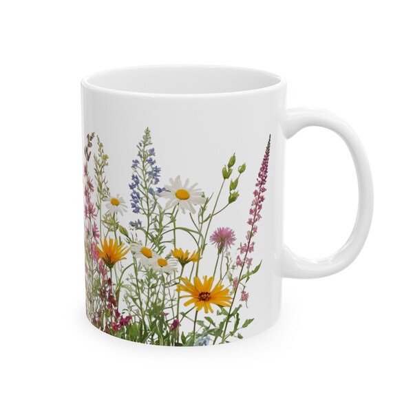 Pressed Flowers Mug, Wildflowers Coffee Mug, Botanical Tea Cup, Pastel Floral Nature Mug, Flower Garden Lover Gift, Flower Print Gift,
