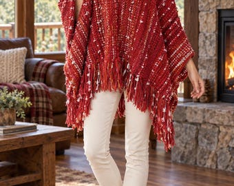 Poncho For Her  - Loom-Woven in Colorful Wool