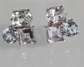 Earrings - Sterling Silver with Gemstone Trio
