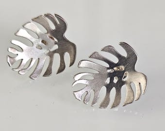 Earrings - Sterling Silver Monstera Leaf Design
