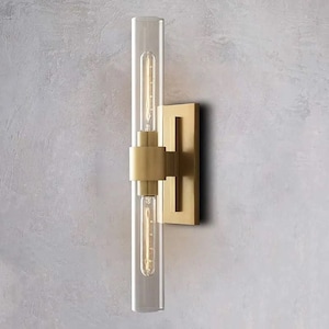 Modern Linear Wall Sconce - Industry Glass Sconce - Modern Cylinder Sconce - Gold Wall Sconce - Mid Century - Bathroom Vanity - UL Listed