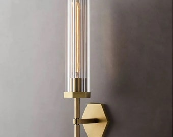 Modern Tall Hexagonal Upright Sconce - Industry Glass Sconce - Wall Sconce - Mid Century - Industrial - Bathroom Vanity - UL Listed