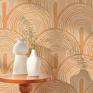 Ornament Tapete schälen und aufkleben | Schöne orange Tapete fürs Schlafzimmer | Retro 70er Jahre Folklore Vliestapete | ABS02