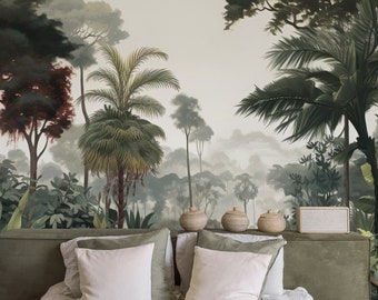 Tropical jungle mural Wallpaper | Peel&Stick, Vinyl, Traditional, Removable and prepasted, Renter friendly Wall Decor, Vintage wall art