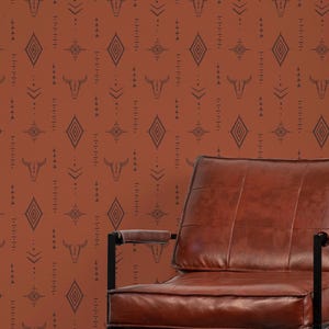 Ornament Tapete schälen und aufkleben | Neutral-rote Tapete für Wohnzimmer | Western Ethnic Traditionelle Vlies Tapete | AP14
