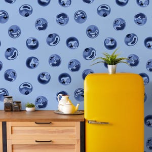 Fruits & Vegetables Wallpaper Peel and Stick | Cute Orange Wallpaper for Kitchen | Modern Blueberries Non-Woven Wallpaper | FNV09