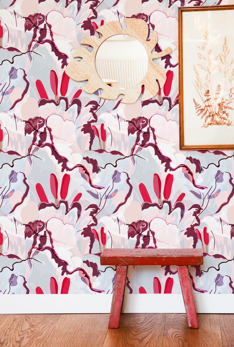 Pink Watercolor Floral Wallpaper,peel&stick and Traditional Wallpaper, Removable and Renter