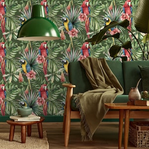 Animals & Birds Wallpaper Peel and Stick | Cute Colorful Wallpaper for Living Room | Modern Parrot Traditional Non-Woven Wallpaper | JL09