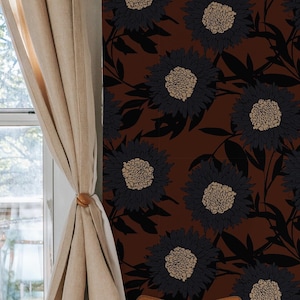 Papel de Parede Botânico e Floral Removível | Papel de Parede Vermelho Escuro para Sala de Estar | Papel de Parede Tradicional Não Tecido com Girassóis Modernos | DF08
