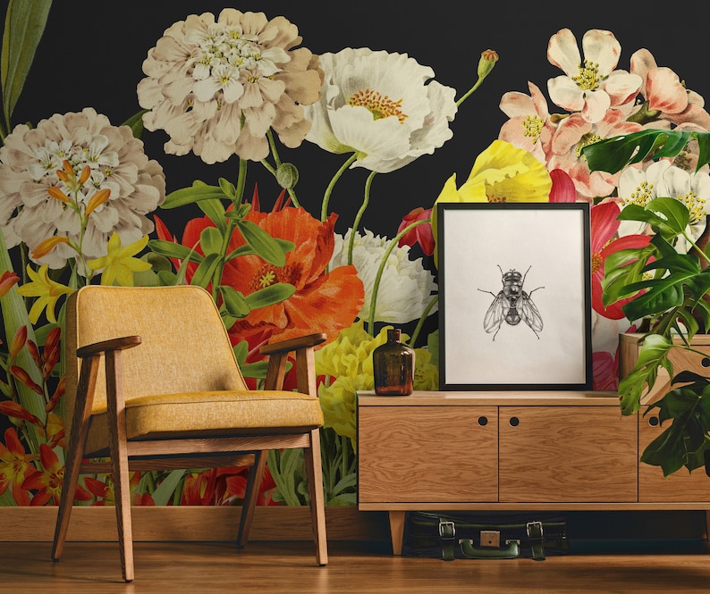 Floral Accent Wallpaper Peel&stick, Vinyl, Traditional, Removable and