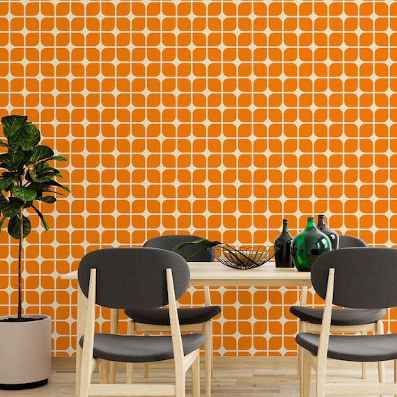 Geometric Bauhaus Wallpaper: Peel & Stick Retro Style (Orange Beige)