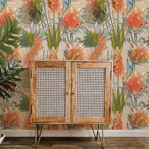 Botanical & Floral Wallpaper Peel and Stick | Fun Colorful Wallpaper for Bedroom | Maximalist Tropical Flowers Non-Woven Wallpaper | AF05