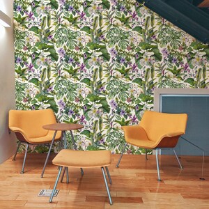 Botanical & Floral Wallpaper Peel and Stick | Fun Colorful Wallpaper for Living Room | Modern Tropical Leaves Non-Woven Wallpaper | TP00