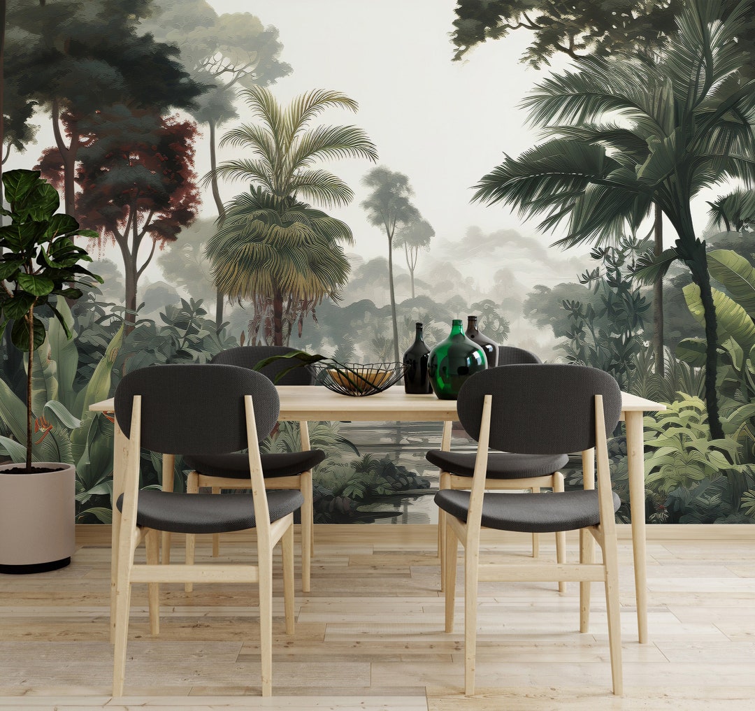 Tropical Jungle Mural Wallpaper Peel&stick and Traditional Etsy