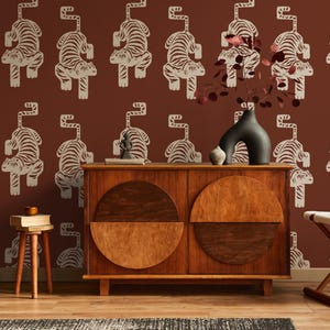 Safari Wallpaper Peel and Stick | Cute Red Wallpaper for Kids Room | Modern Tiger Traditional Non-Woven Wallpaper | ANI02