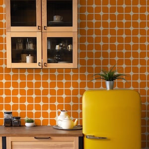 Geometric Wallpaper Peel and Stick | Fun Orange Wallpaper for Living Room | Retro Whimsical Traditional Non-Woven Wallpaper | RP02