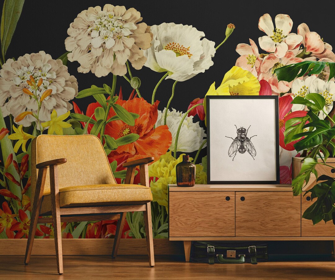 Large Flowers Peel and Stick Wall Mural | Botanical & Floral Mural for ...