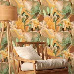 Botanical & Floral Wallpaper Peel and Stick | Energetic Yellow Wallpaper for Living Room | Abstract Modern Non-Woven Wallpaper | AB14