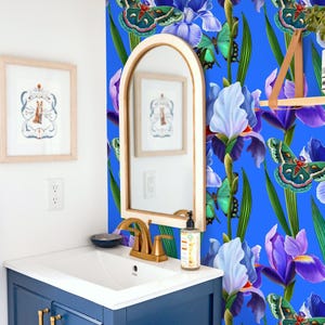 Bugs & Insects Wallpaper Peel and Stick | Fun Blue Wallpaper for Living Room | Maximalist Butterfly Traditional Non-Woven Wallpaper | BF09