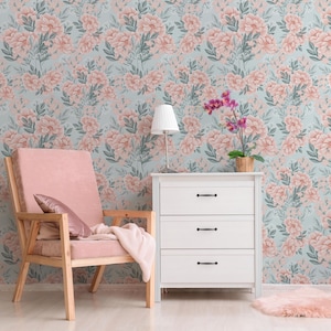 Botanical & Floral Wallpaper Peel and Stick | Elegant Pastel Wallpaper for Bedroom | Classic Flowers Traditional Non-Woven Wallpaper | FLR14
