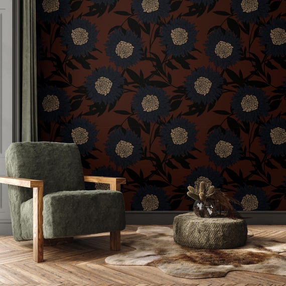 Dark Sunflowers Wallpaper - Peel and Stick, Gothic Floral Design
