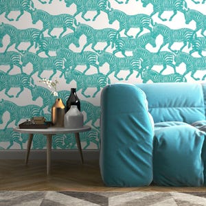 Animals Wallpaper Peel and Stick | Fun Blue Wallpaper for Kids Room | Modern Zebras Traditional Non-Woven Wallpaper | ANI04
