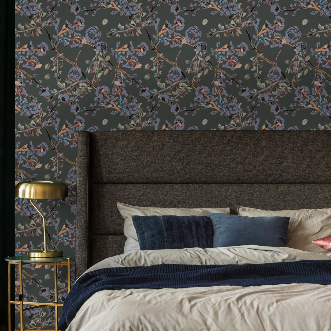 Classic Plums Wallpaper: Dark Floral Vintage Peel & Stick (removable