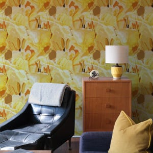 Botanical & Floral Wallpaper Peel and Stick | Cute Yellow Wallpaper for Living Room | Abstract Modern Traditional Non-Woven Wallpaper | AB10