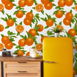 Fruits & Vegetables Wallpaper Peel and Stick | Cute Orange Wallpaper for Kitchen | Modern Oranges Traditional Non-Woven Wallpaper | FNV02
