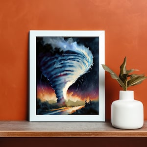 Tornado Watercolor Art, Destructive Twister Painting with Watercolor, Gift for Storm Chaser, Beautiful Storm Digital Download, Mother Nature