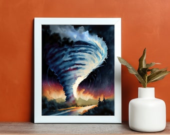 Tornado Watercolor Painting, Storm Chaser Art (Digital Download)