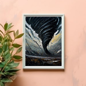 Tornado Acrylic Paint Art, Destructive Twister Painting with Scary Debris, Gift for Storm Chaser, Beautiful Storm Digital Download