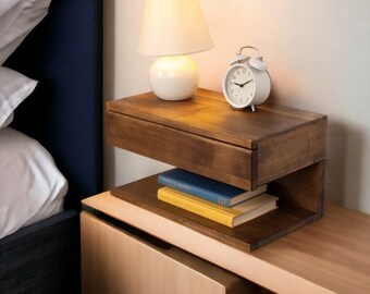 Walnut Colored Floating Nightstand with Drawer - Wood Bedside Shelf, Perfect Gift for Home Bedroom